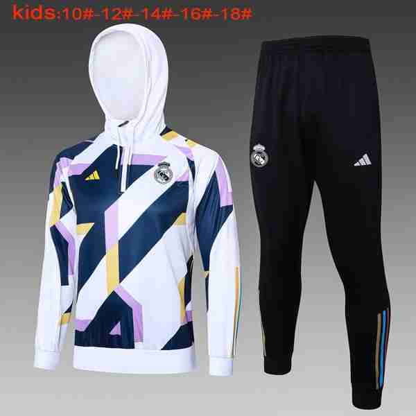 Ninos Chandal Con Capucha Real Madrid 2024-2025 Blanco Azul Chandal Con Capucha Ninos Real Madrid 2024 2025 Blanco Azul