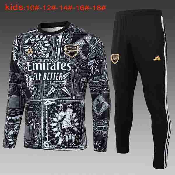 Niños Camiseta Training Arsenal 2024-2025 Negro Blanco Sudadera Entrenamiento Ninos Arsenal Negro Blanco
