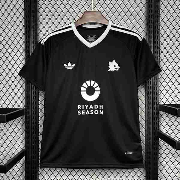 Tailandia Camiseta AS Roma Pre-Match 2024-2025 Negro Tailandia Equipacion AS Roma Pre Match 2024 2025