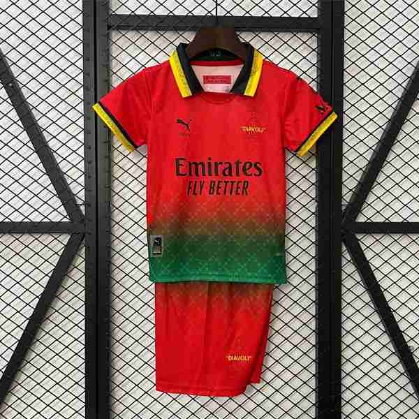 Camiseta AC Milan Co-Branded Edition Niño 2025-2026 Rojo Equipacion AC Milan Conjunto Niño Off White 2025 2026 Rojo